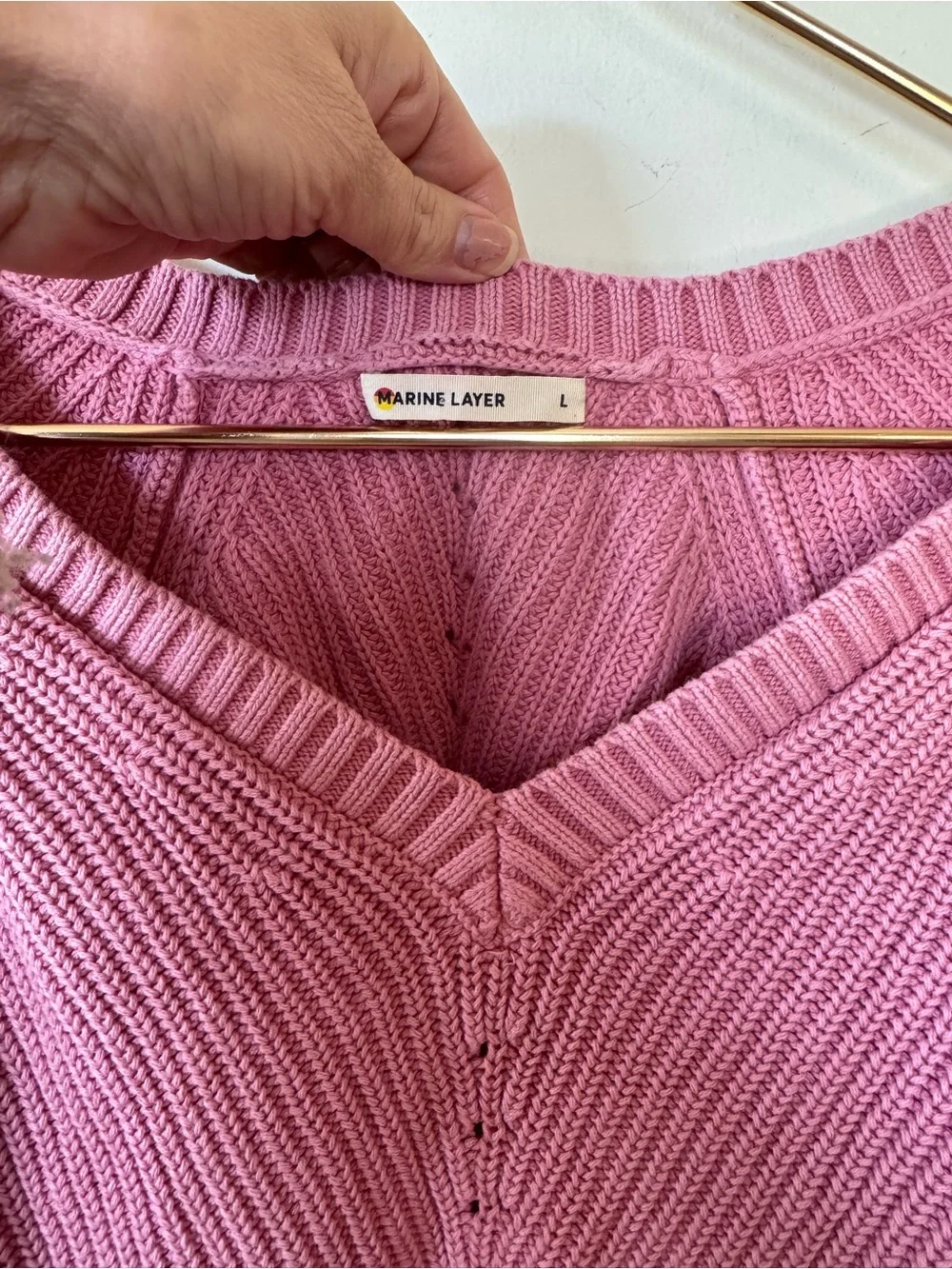 Marine Layer Ezra V-neck Ribbed Cotton Pink Sweater L